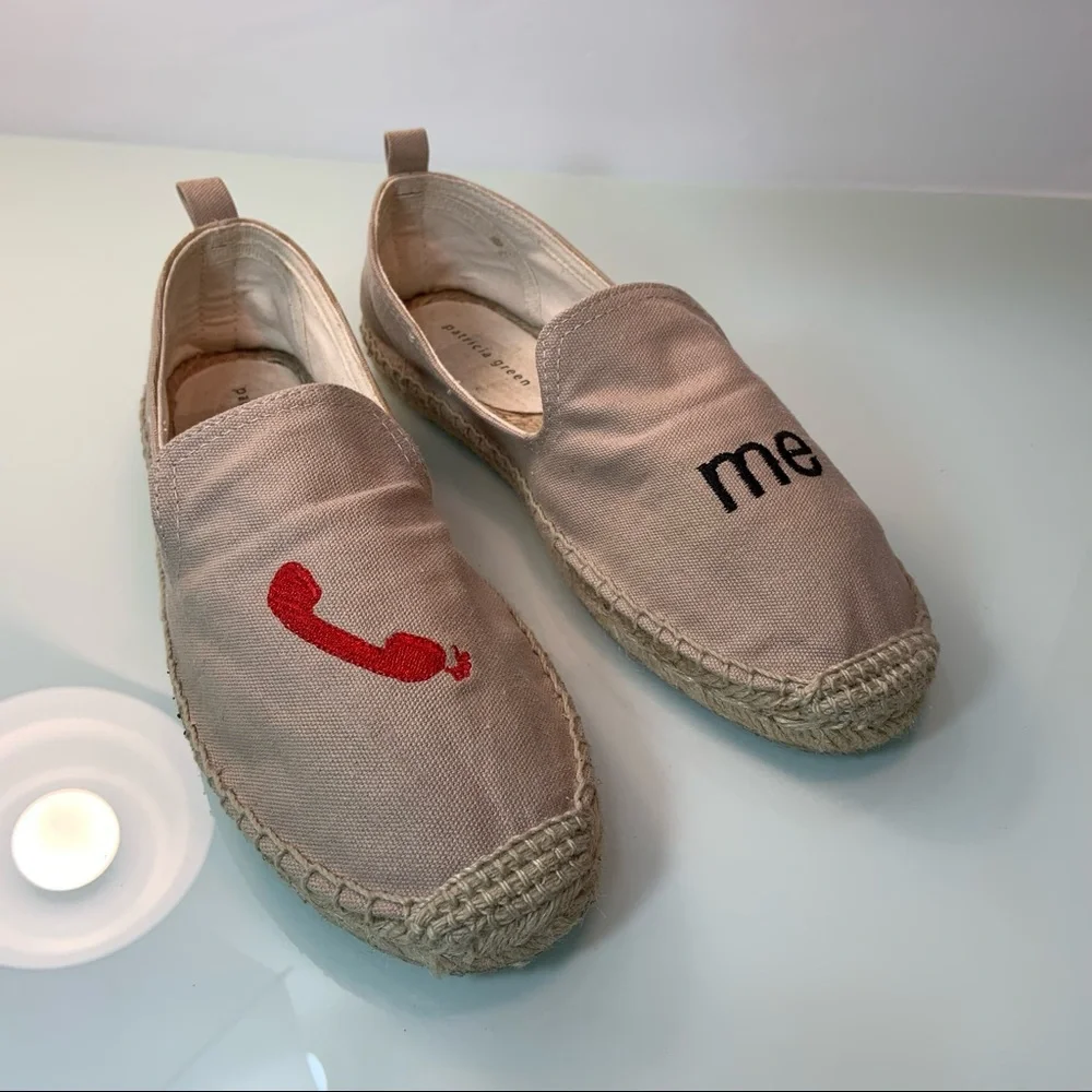 Patricia Green Canvas Embroidered Call Me Graphic Espadrilles